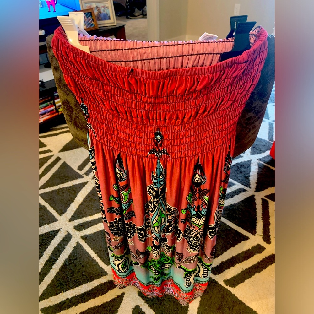 Multi-colored strapless summer dress